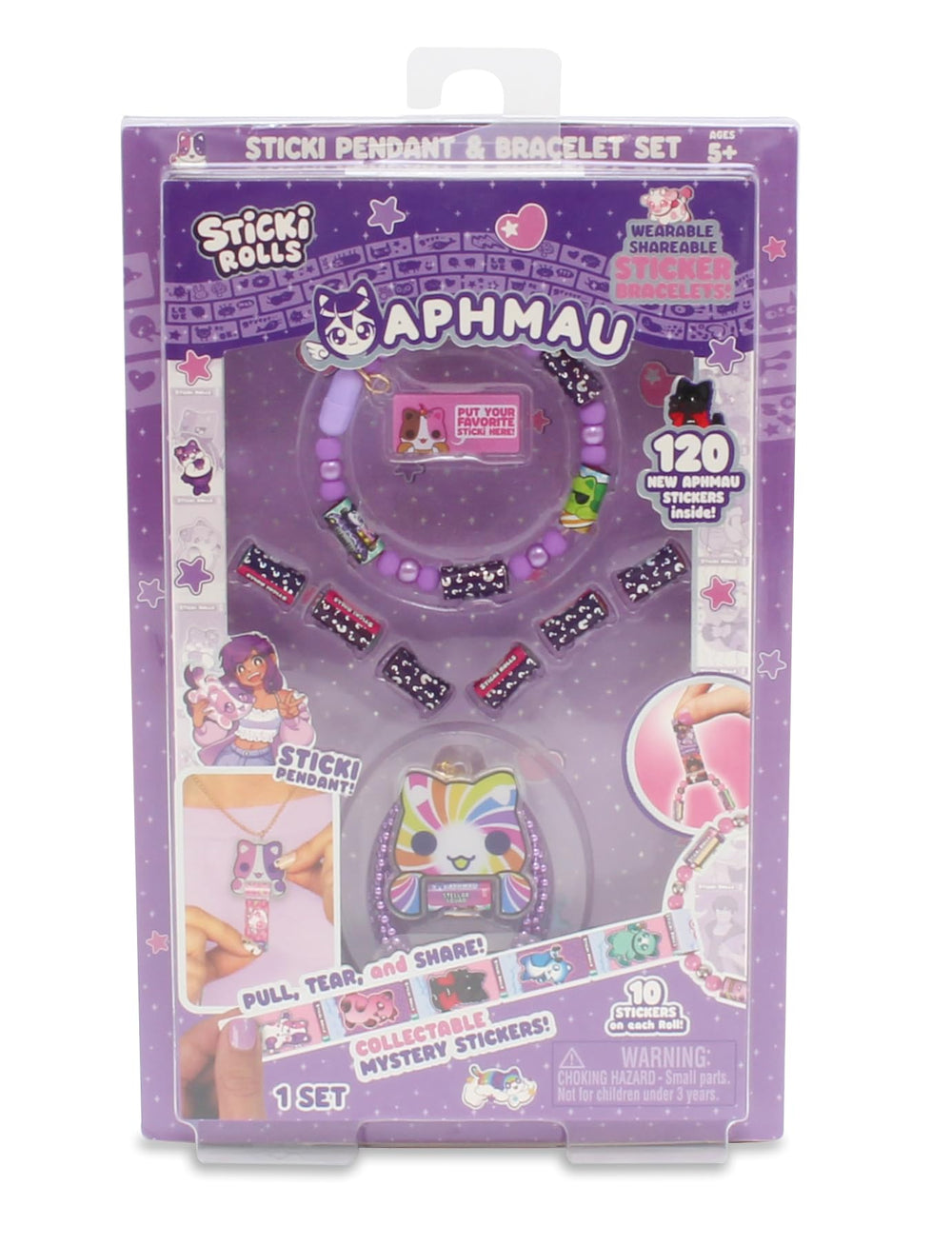 Sticki Rolls Aphmau holographic pendant with sticker dispenser for on-the-go decorating.
