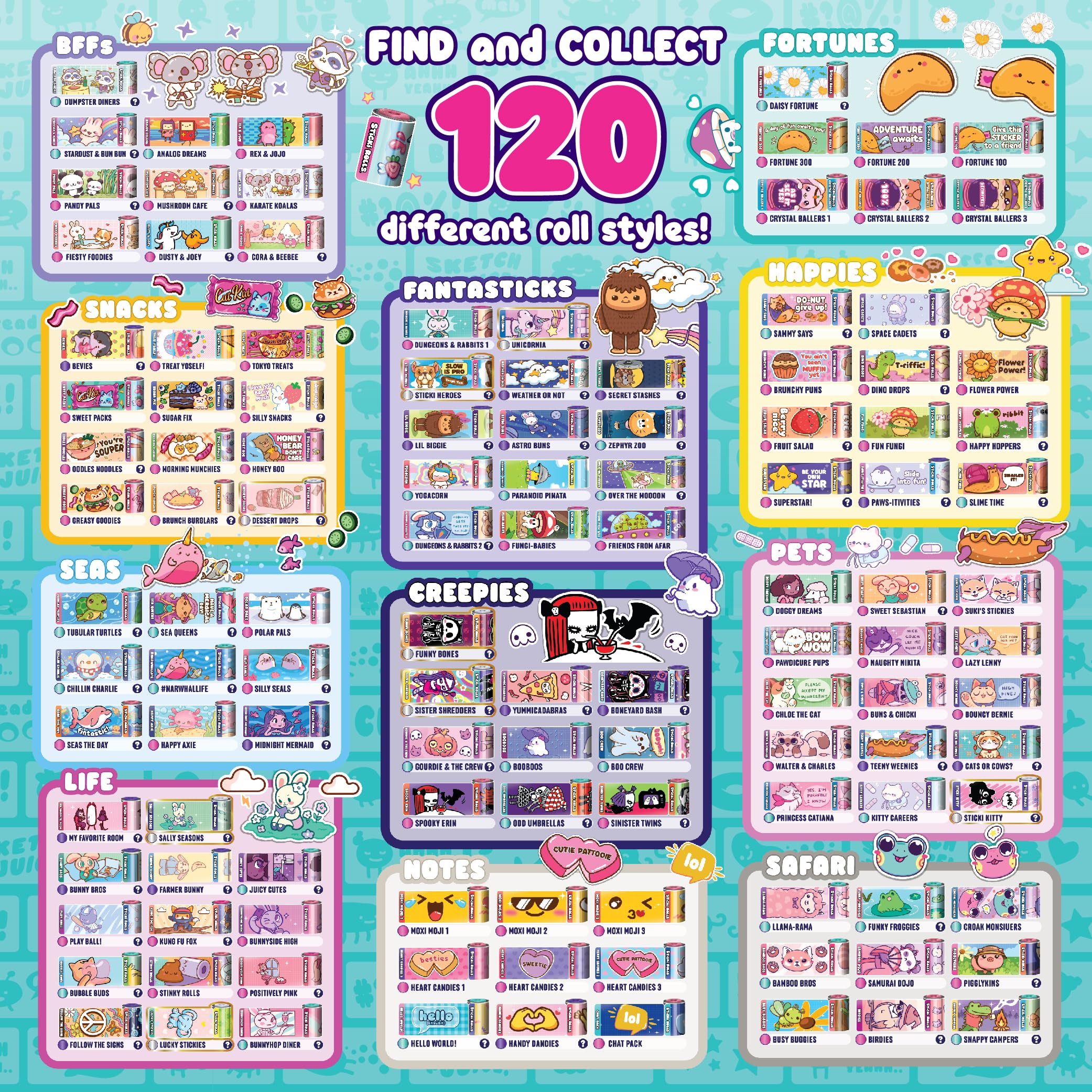 Over 1,000 stickers to collect across the Sticki Rolls universe