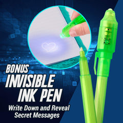 Bonus invisible ink pen lets kids write secret messages.