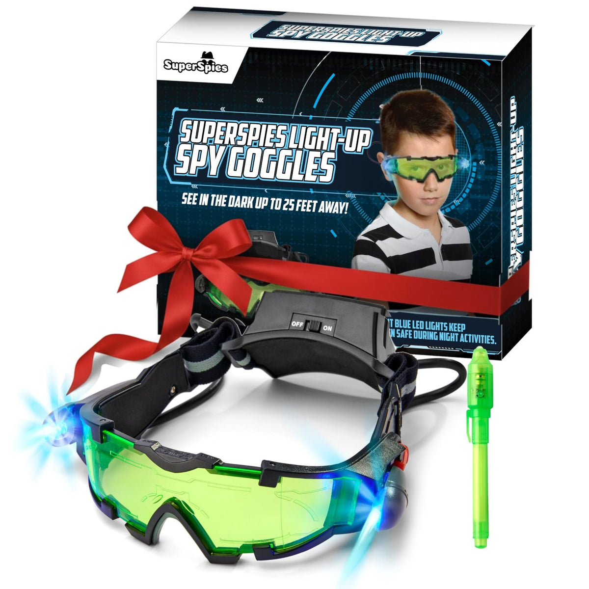 Sticky Lil Fingers SLF night vision goggles worn for safer nighttime play.