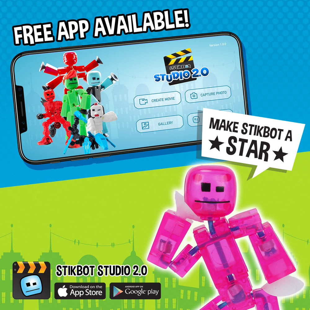 StikBot Studio app screen shows stop-motion controls.