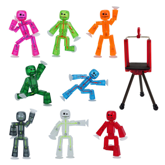 StikBot Zing eight clear figures ready for stop-motion storytelling.