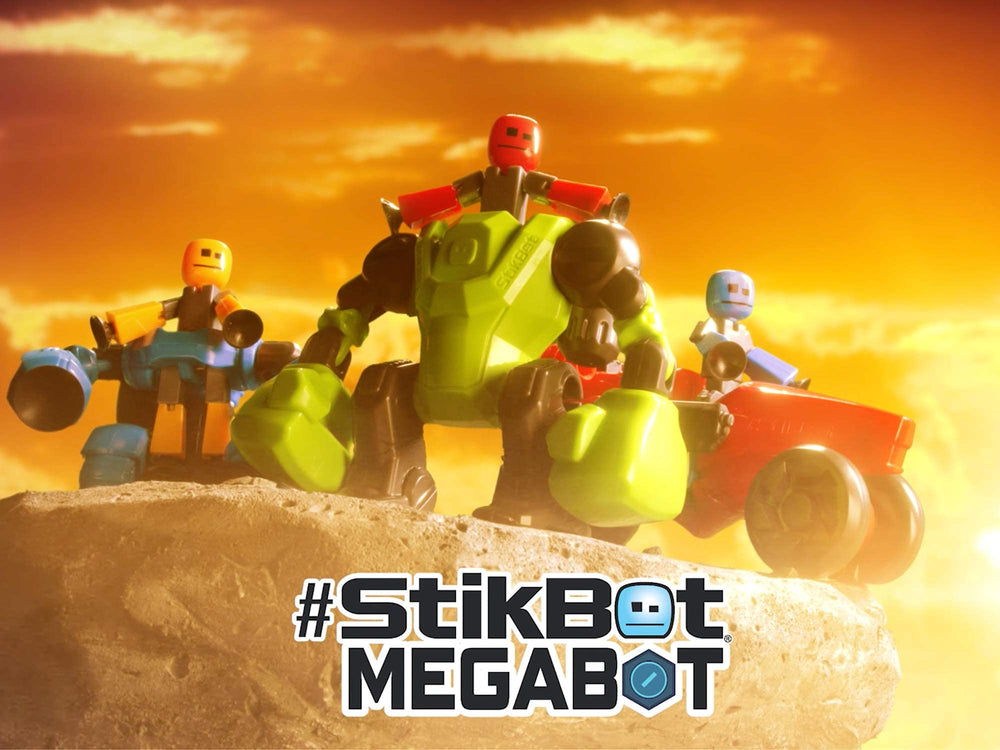 StikBot Zing Megabots unboxing with three pieces ready for play.