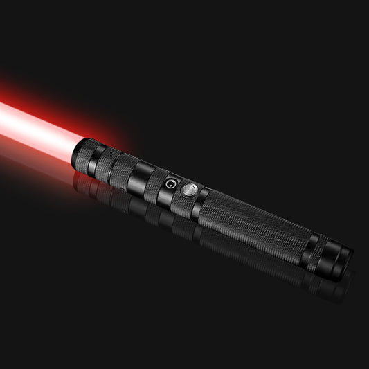 StimuVariety light saber with black metal hilt shows rugged durability for intense duels.