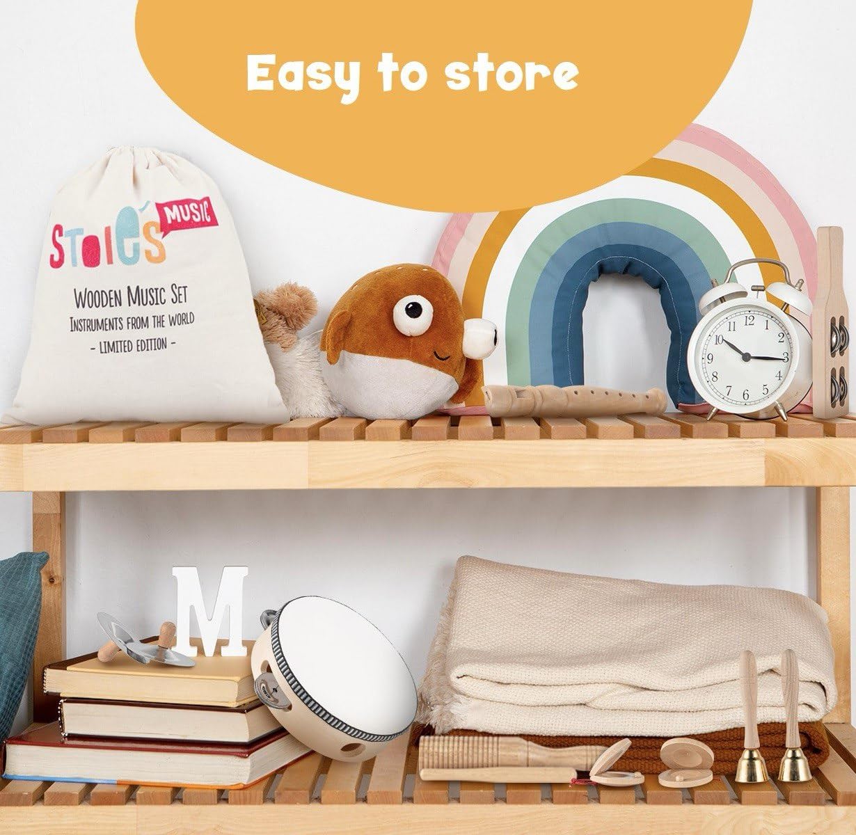 Stoie's bell stick complements the set for playful sound cues