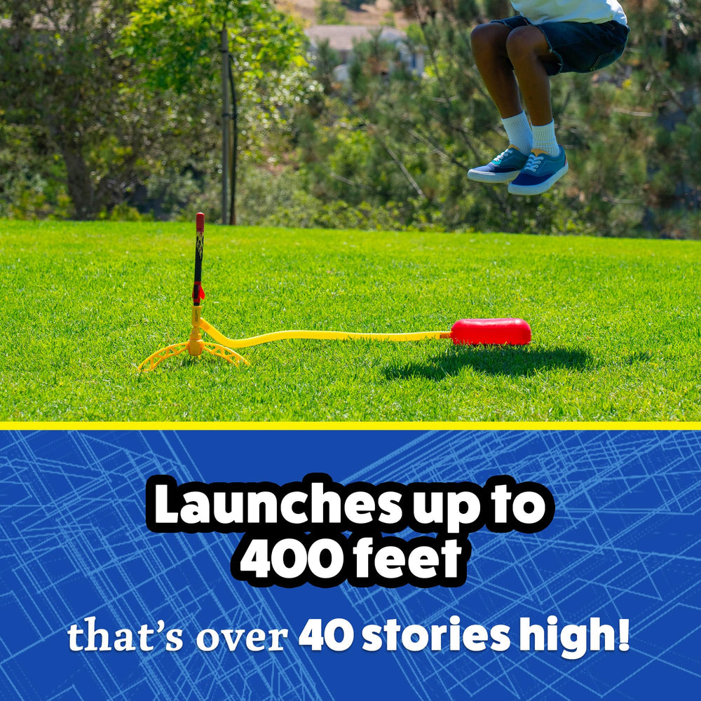 Stomp Rocket adjustable launch stand demonstrating height options