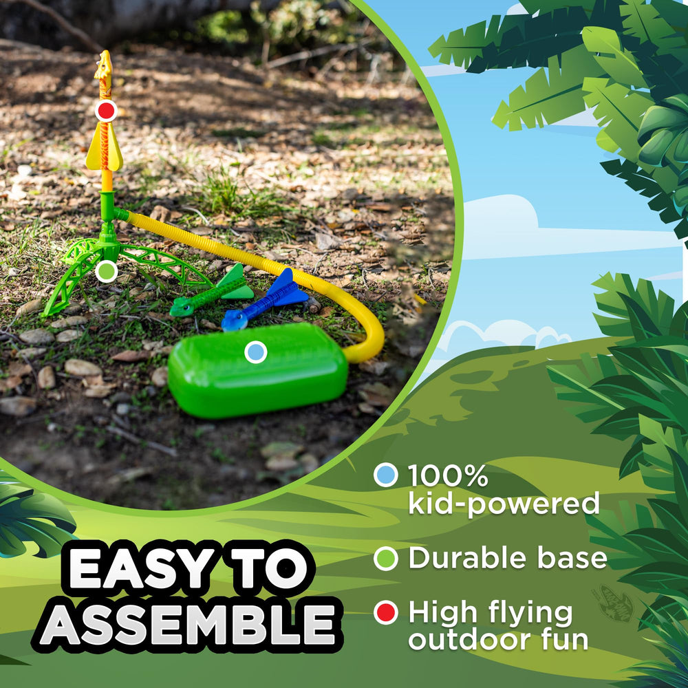 Kids assembling Dino-Soar rockets for immediate outdoor launches
