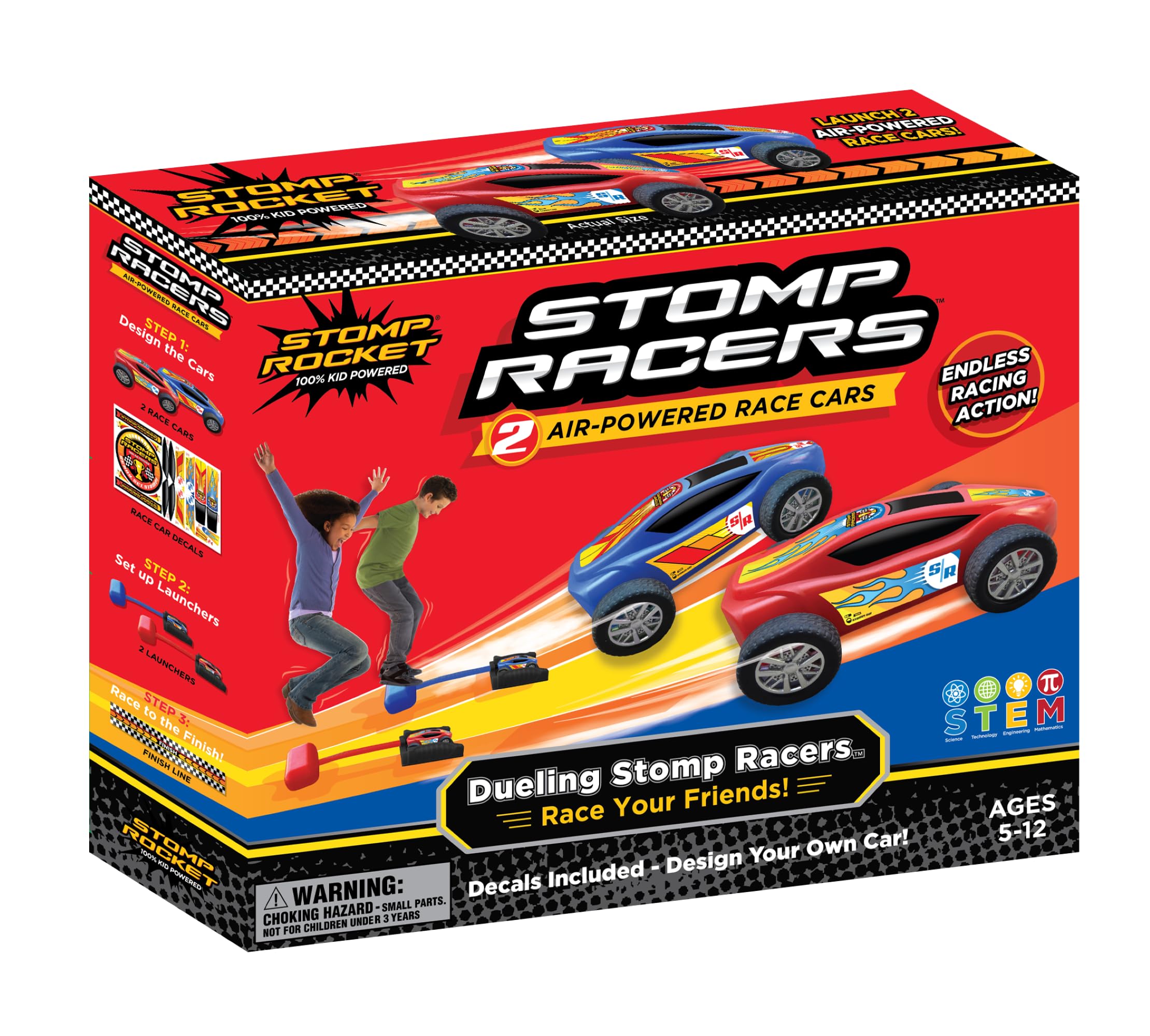 Stomp Rocket dueling stomp racers pack with two cars ready for outdoor speed