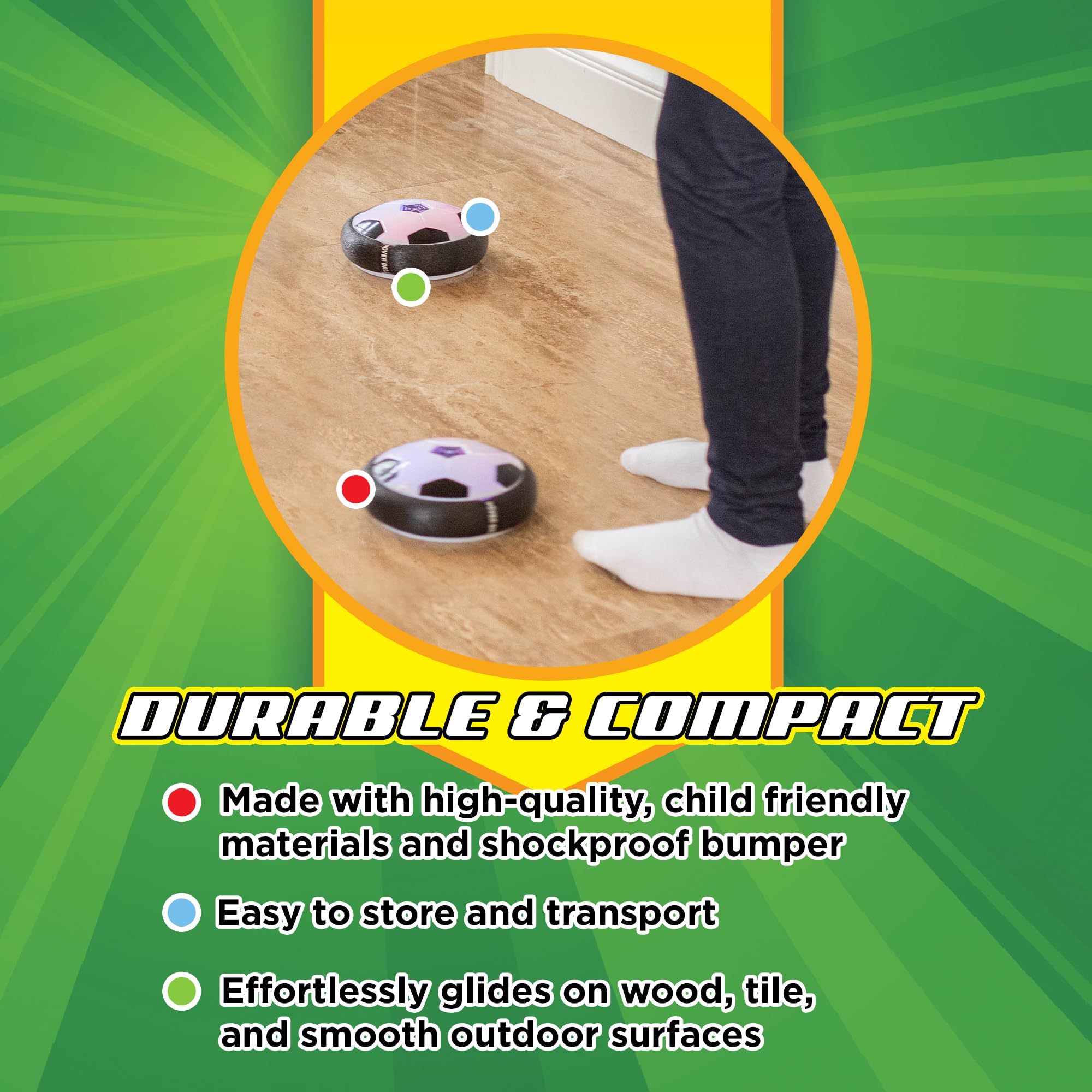 Stomp Rocket Hover Soccer colors illuminate the room