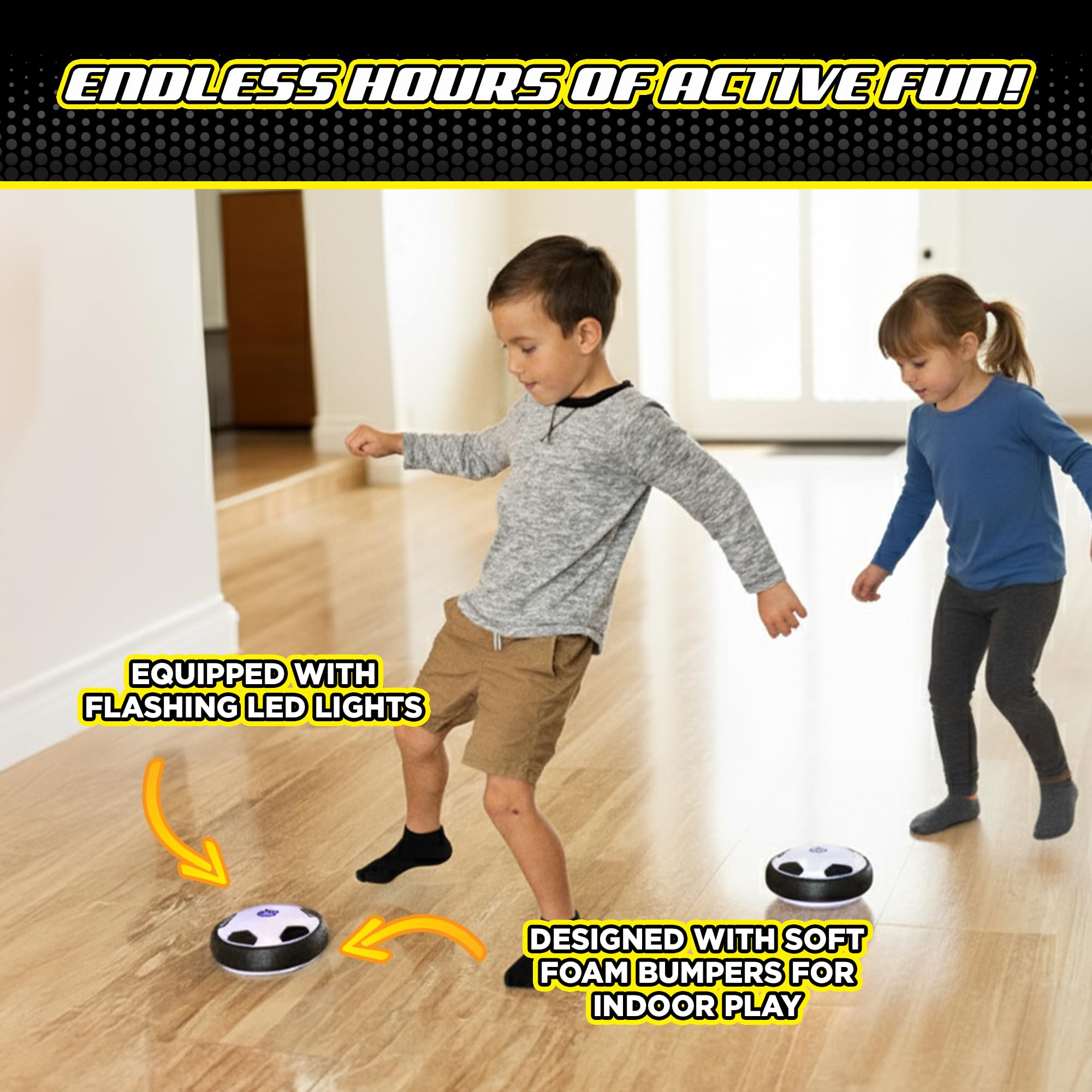 Stomp Rocket Hover Soccer indoor action with kids