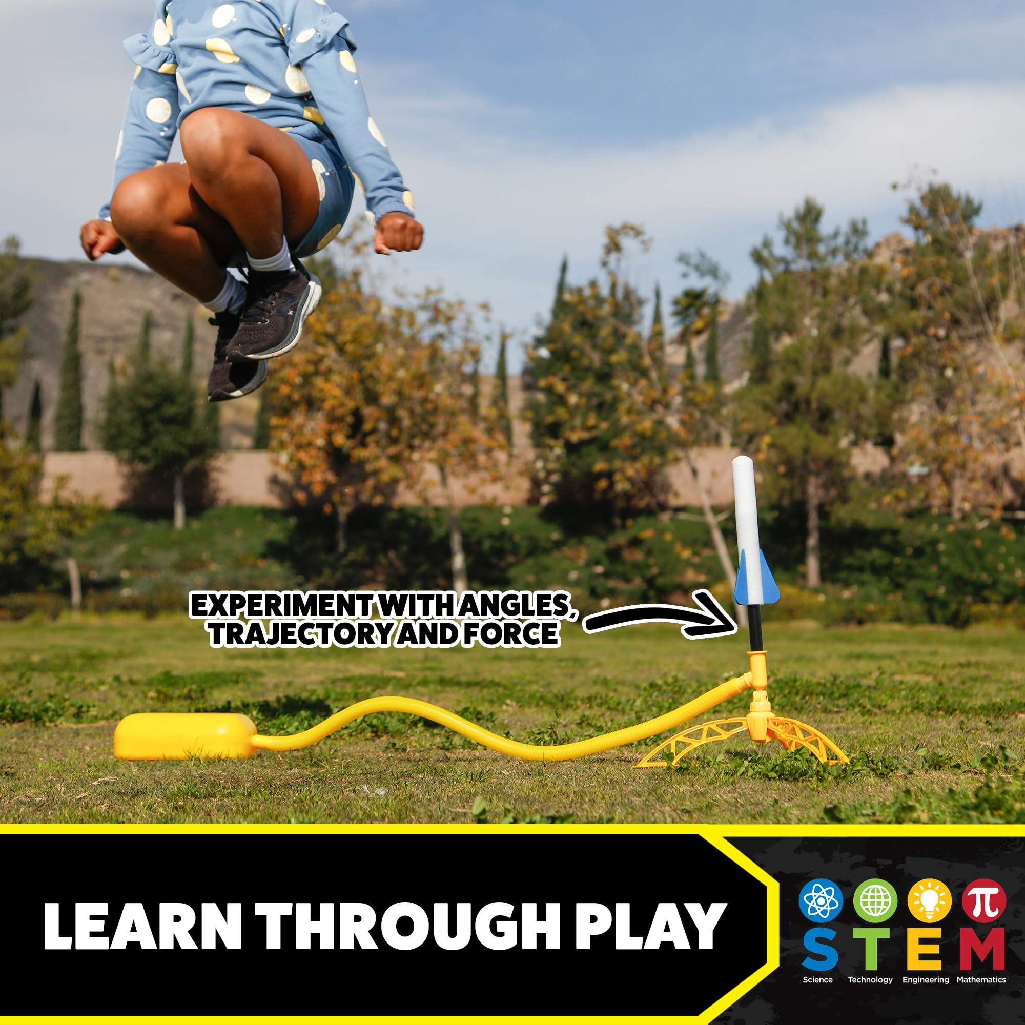 Stomp Rocket Jr. Glow compatible stands fit multiple launch pads for versatile play.