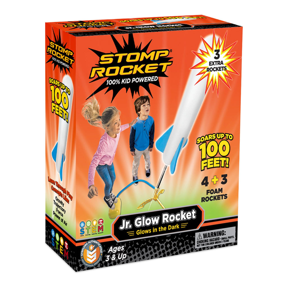 Stomp Rocket Jr Glow launcher in action for outdoor STEM fun.