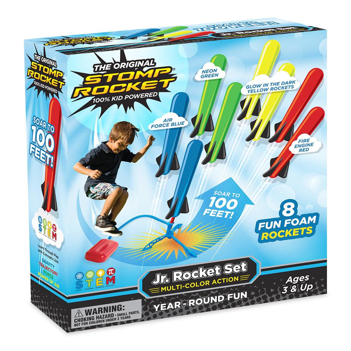 Stomp Rocket Jr. Multi-Color Launcher fires foam rockets for safe outdoor fun.
