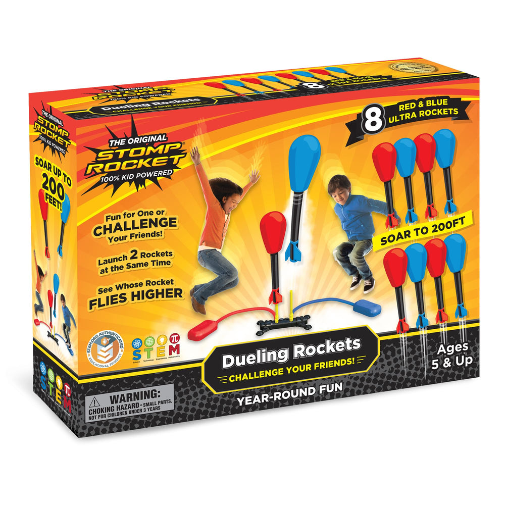 Stomp Rocket Original dueling base in action for backyard competition