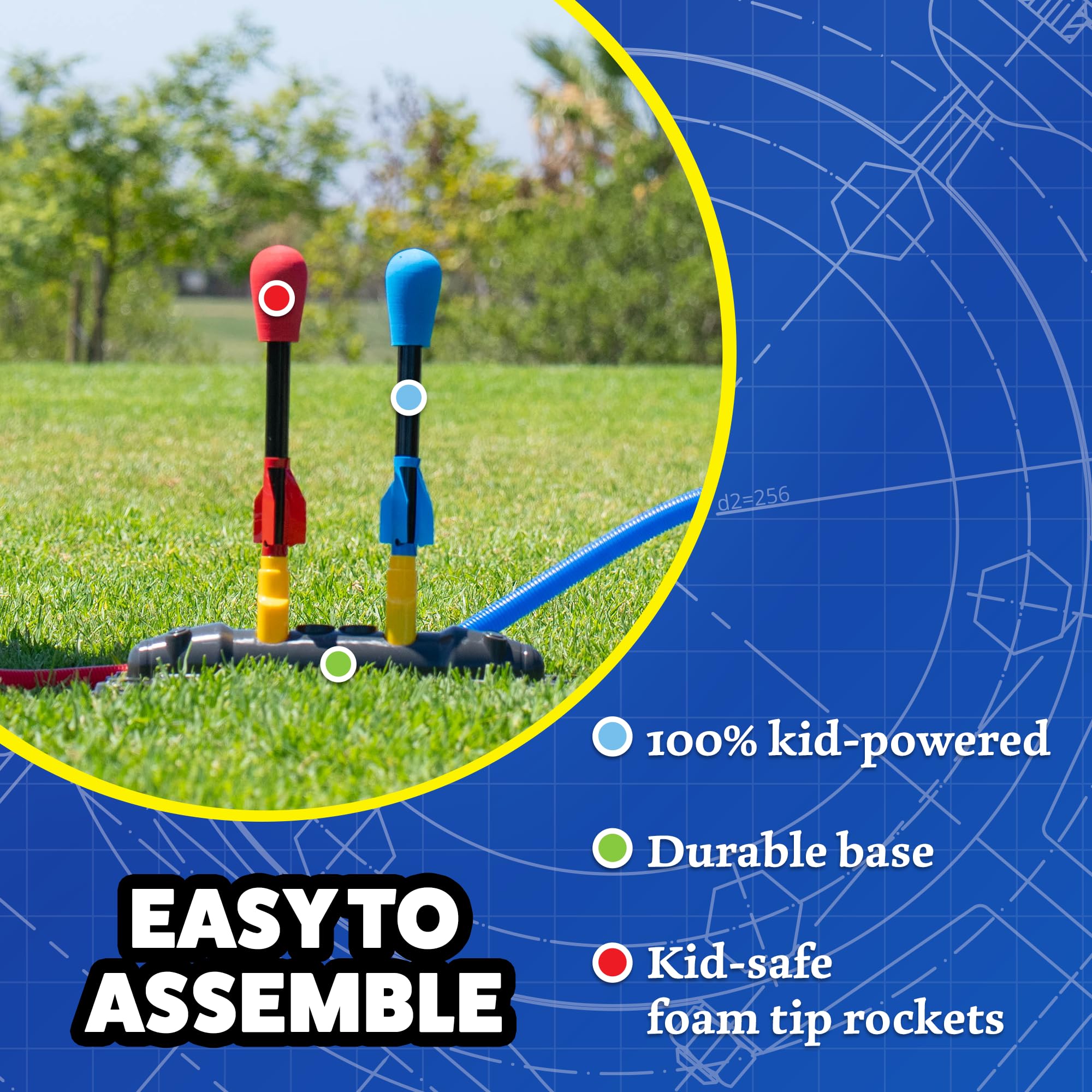 Stomp Rocket Original kids playing outdoors with safe foam tips