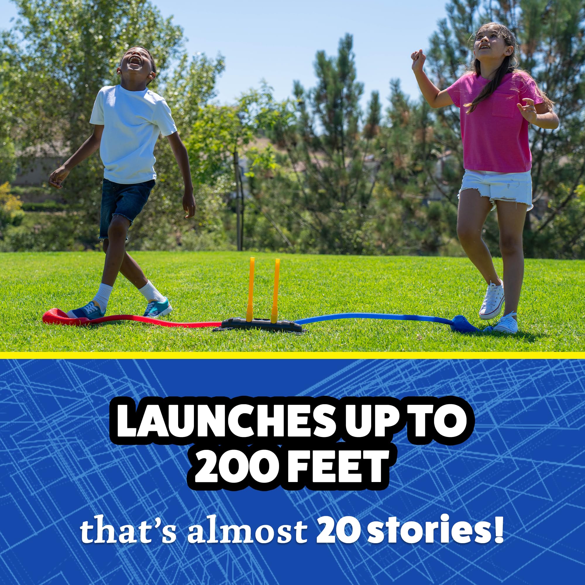 Stomp Rocket Original launcher stand during a two-player stomp-off