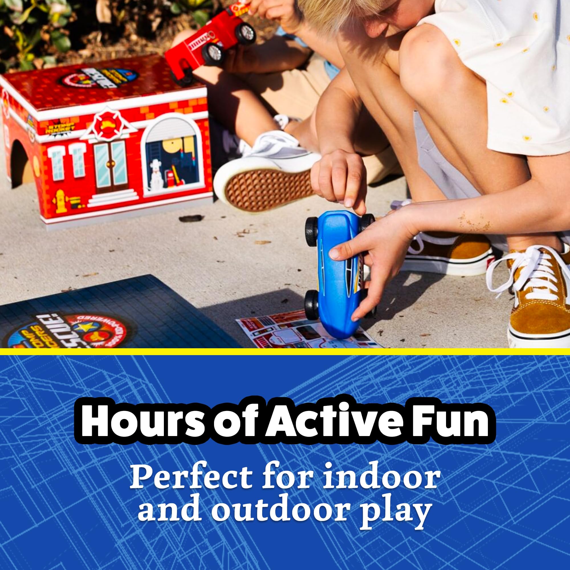 Stomp Rocket Rescue Racers tunnels for exciting car races