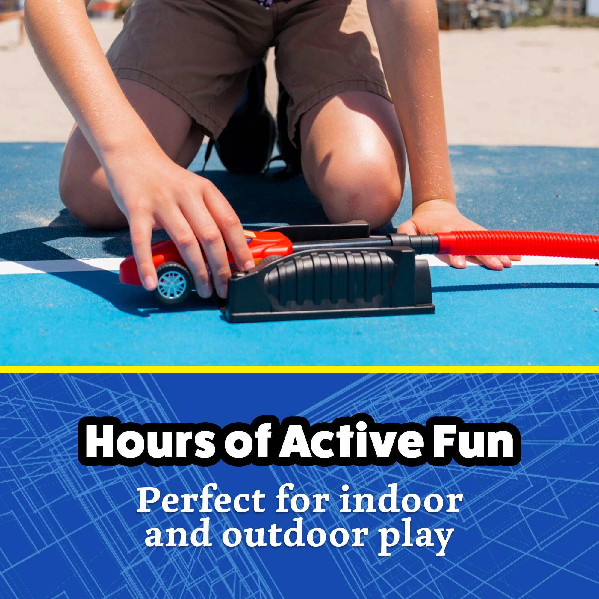 Stomp Rocket ramp and finish line setup for backyard racing