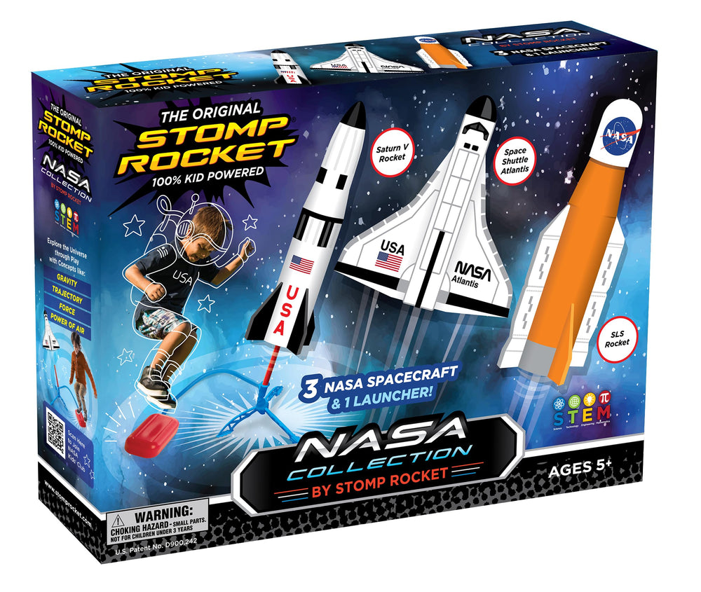 Stomp Rocket Space Collection launcher ready for backyard STEM fun