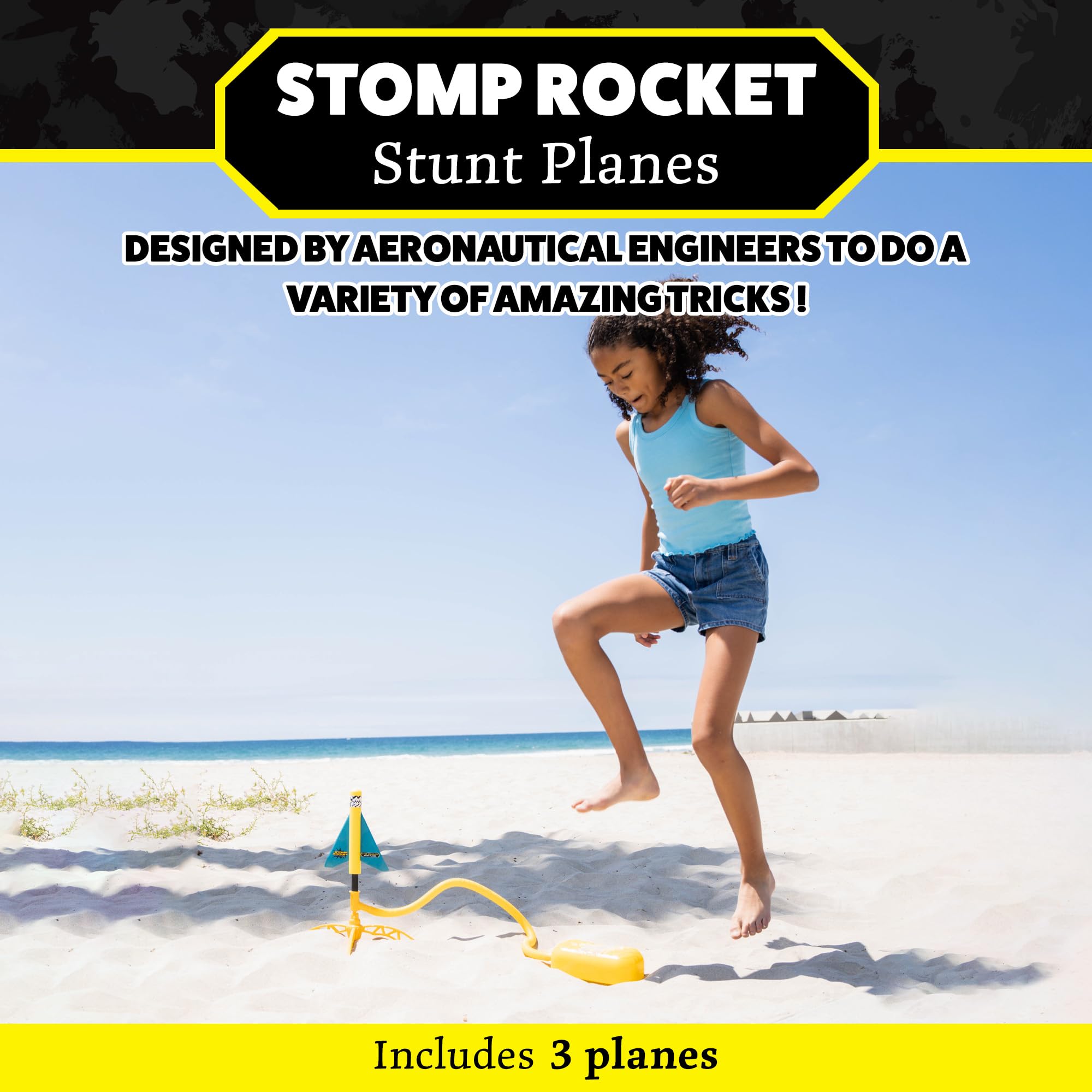 Stomp Rocket three-planes set ready for varied stunts like loops and glides.