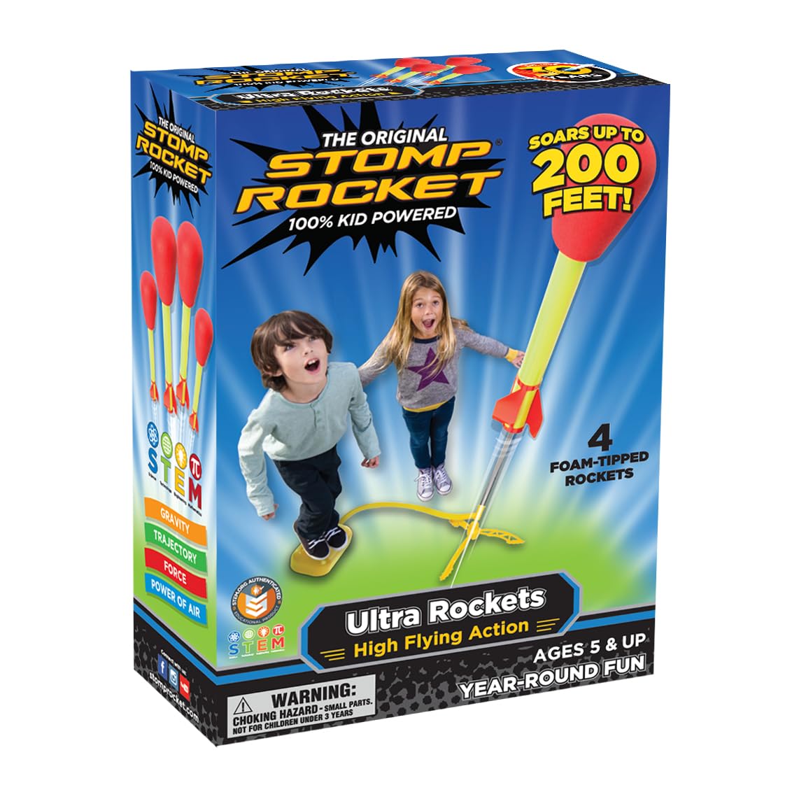 Stomp Rocket Ultra launcher with four rockets for backyard fun