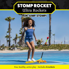 Stomp Rocket Ultra launcher side view showing adjustable stand for versatile play