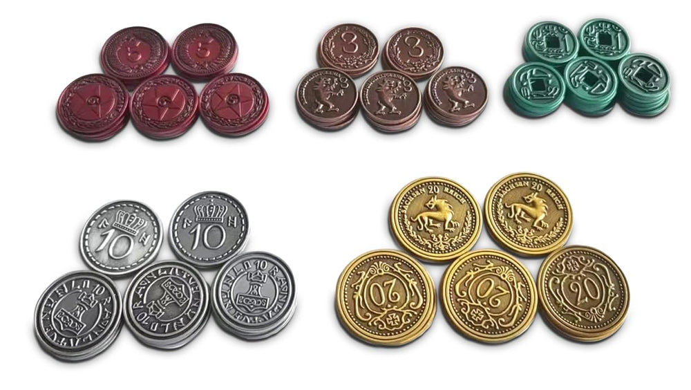80 coins in five colors and denominations.