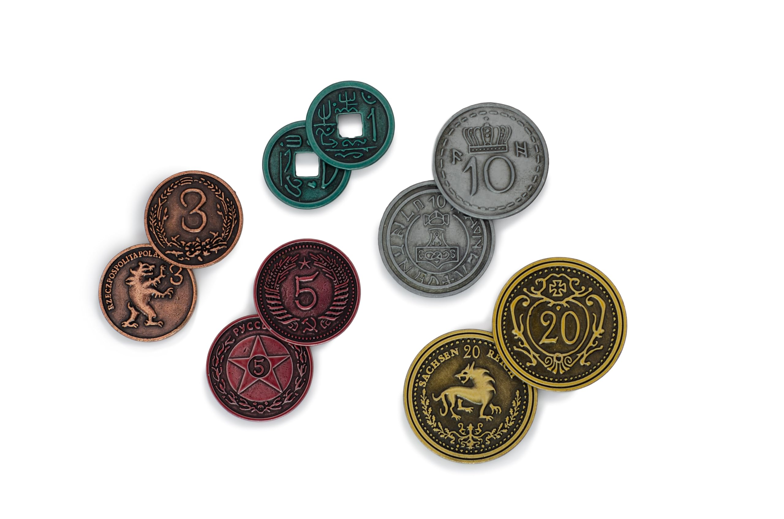 Close-up of Side A coin with detailed engraving, adding authentic old-coin feel.