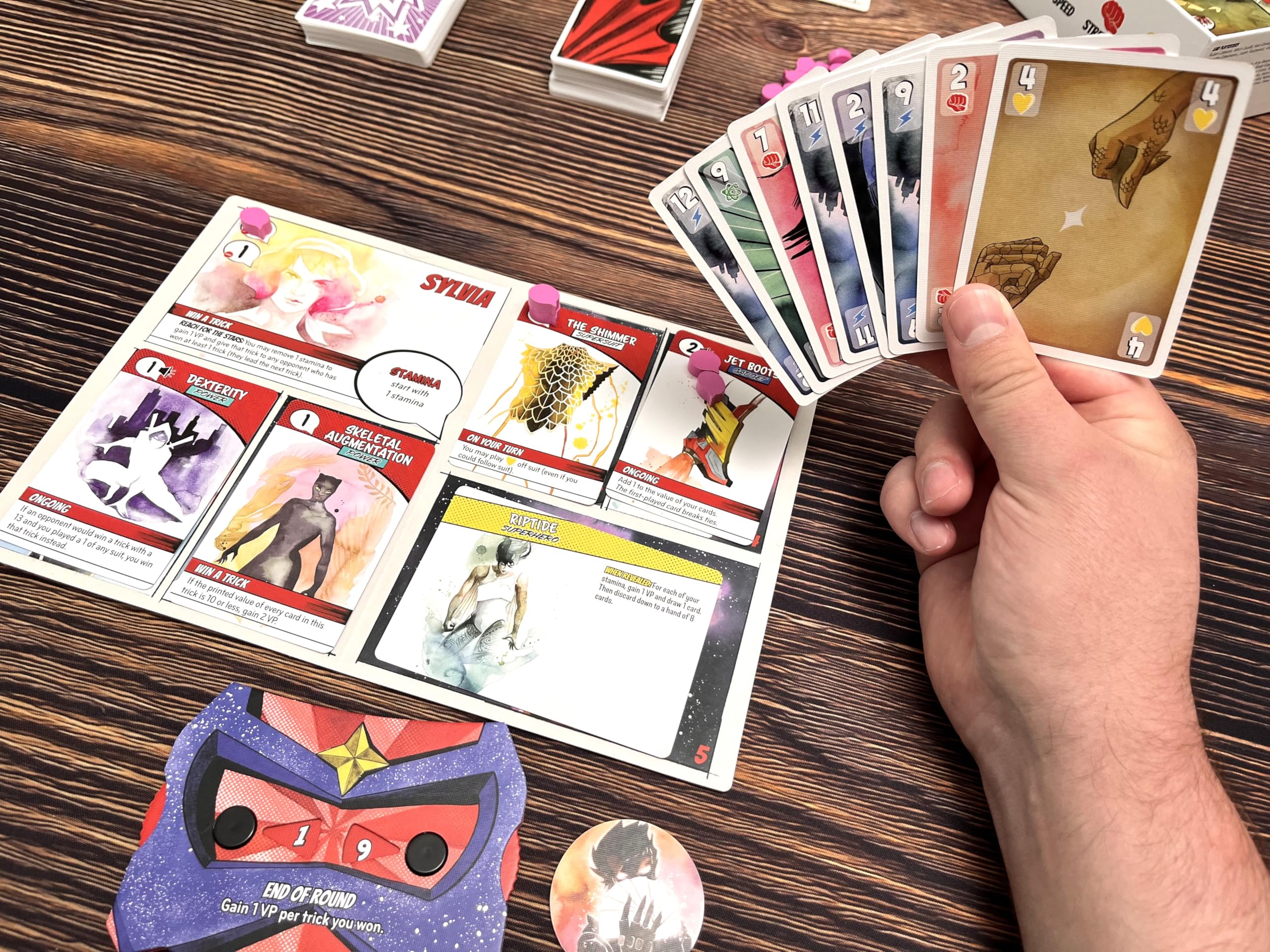 Game components close-up shows compact setup and elegant design.