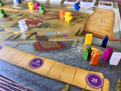 Stonemaier Viticulture Essential Edition game pieces, showcasing tactile components.