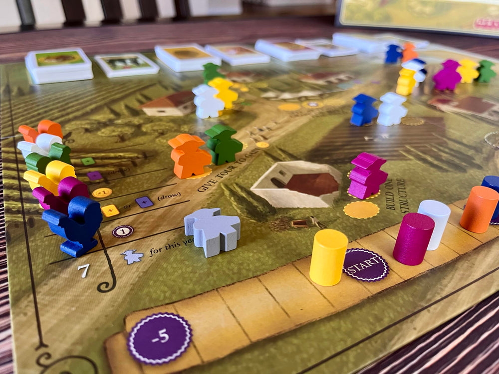 Stonemaier Viticulture Essential Edition workers actions tiles, illustrating competition.