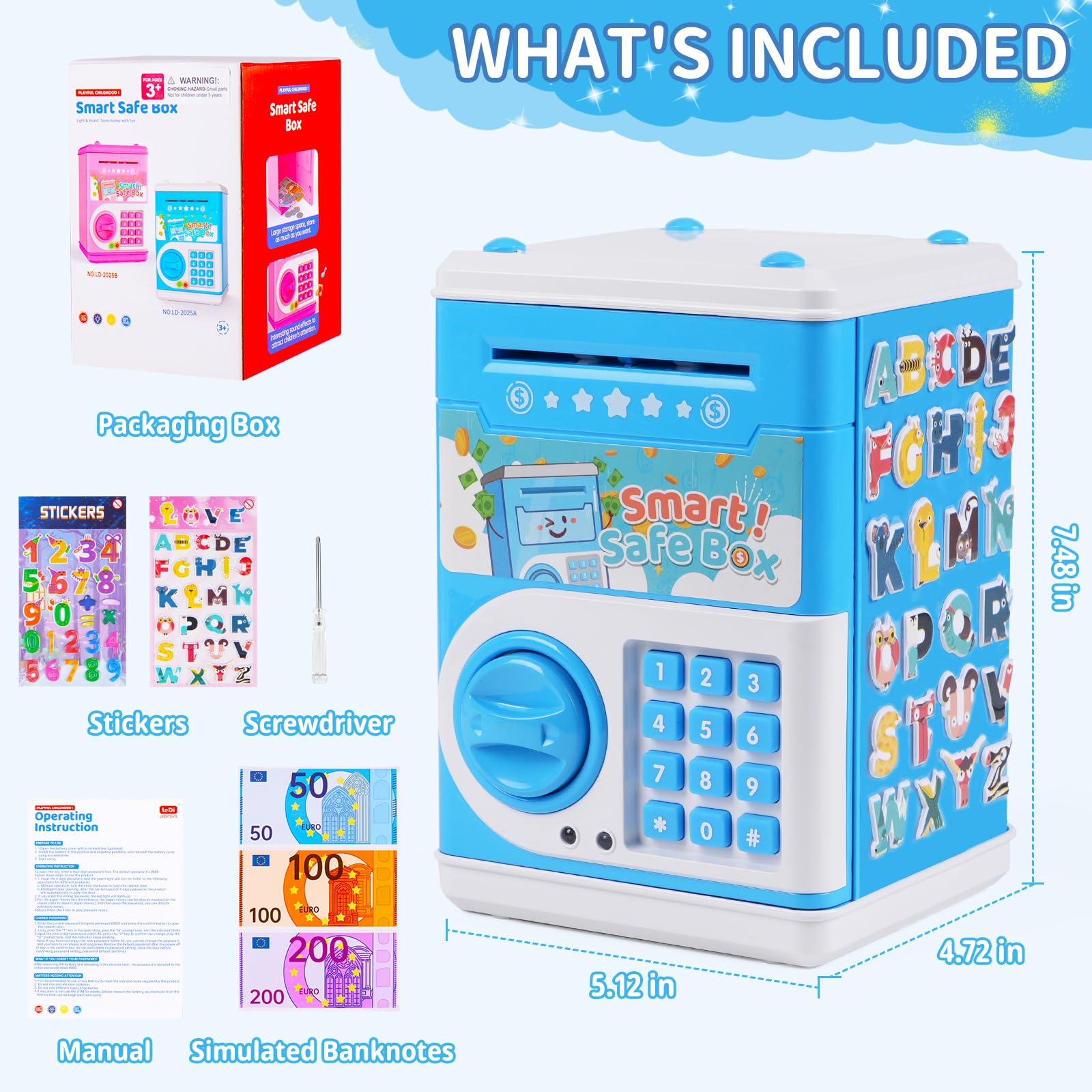STOPKLAS Piggy Bank blue battery compartment ready for interactive play