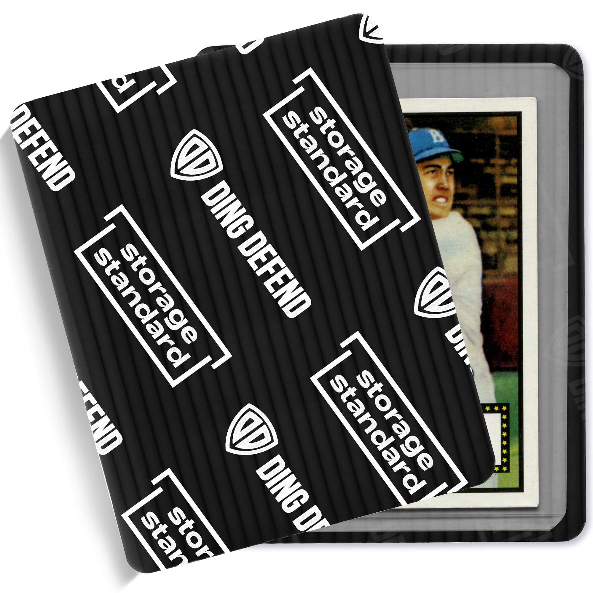 Ding Defend protector with rounded corners close-up, edge protection for cards