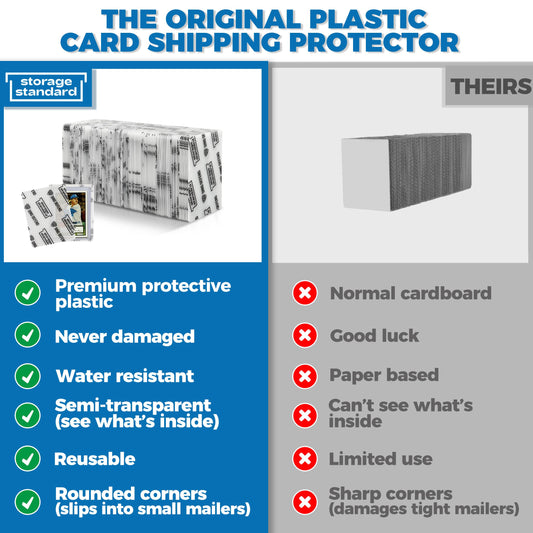 Storage Standard trading card protector shows clear interior for quick envelope packing verification.