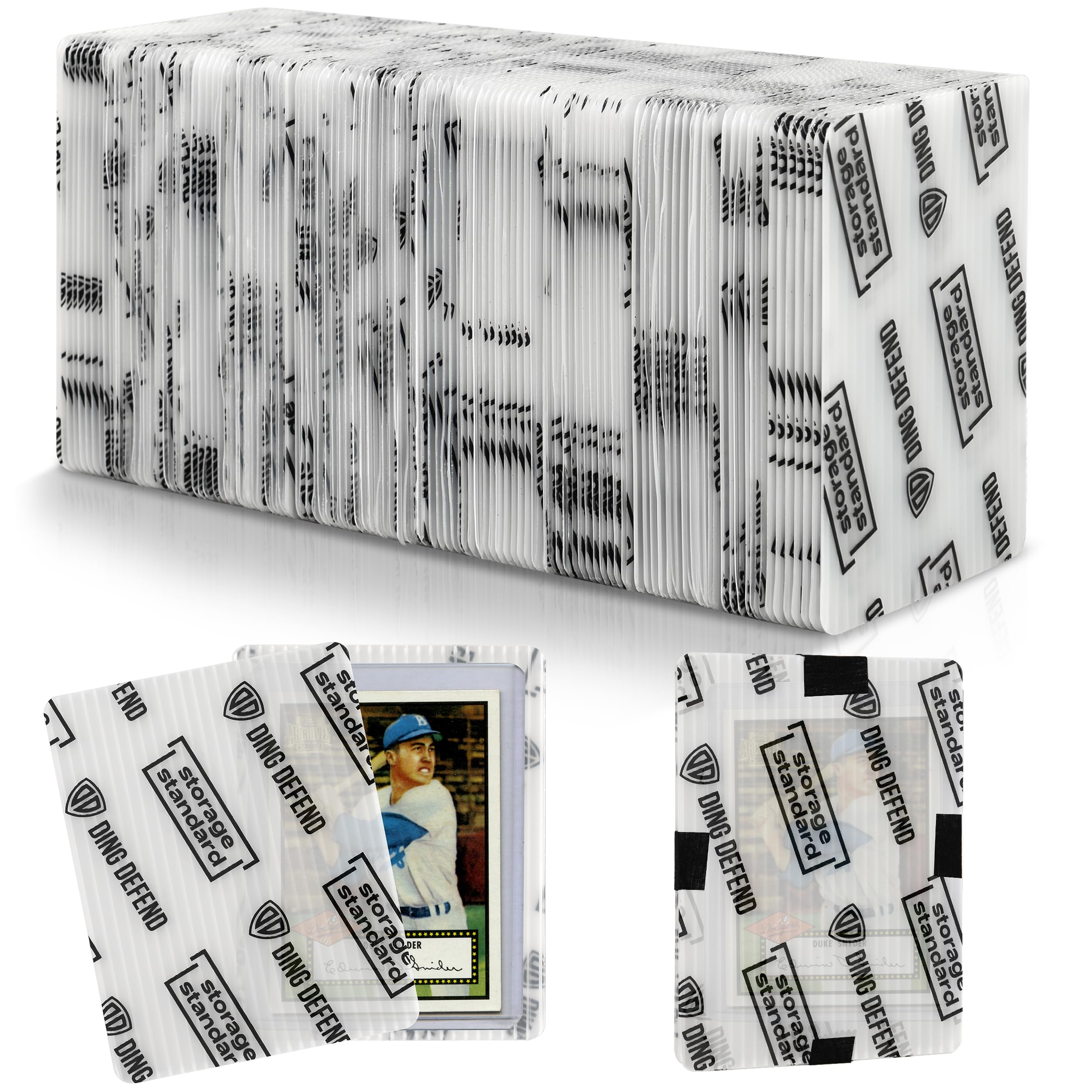 Storage Standard trading card protector demonstrates rigid padded plastic for durable, safe shipping.