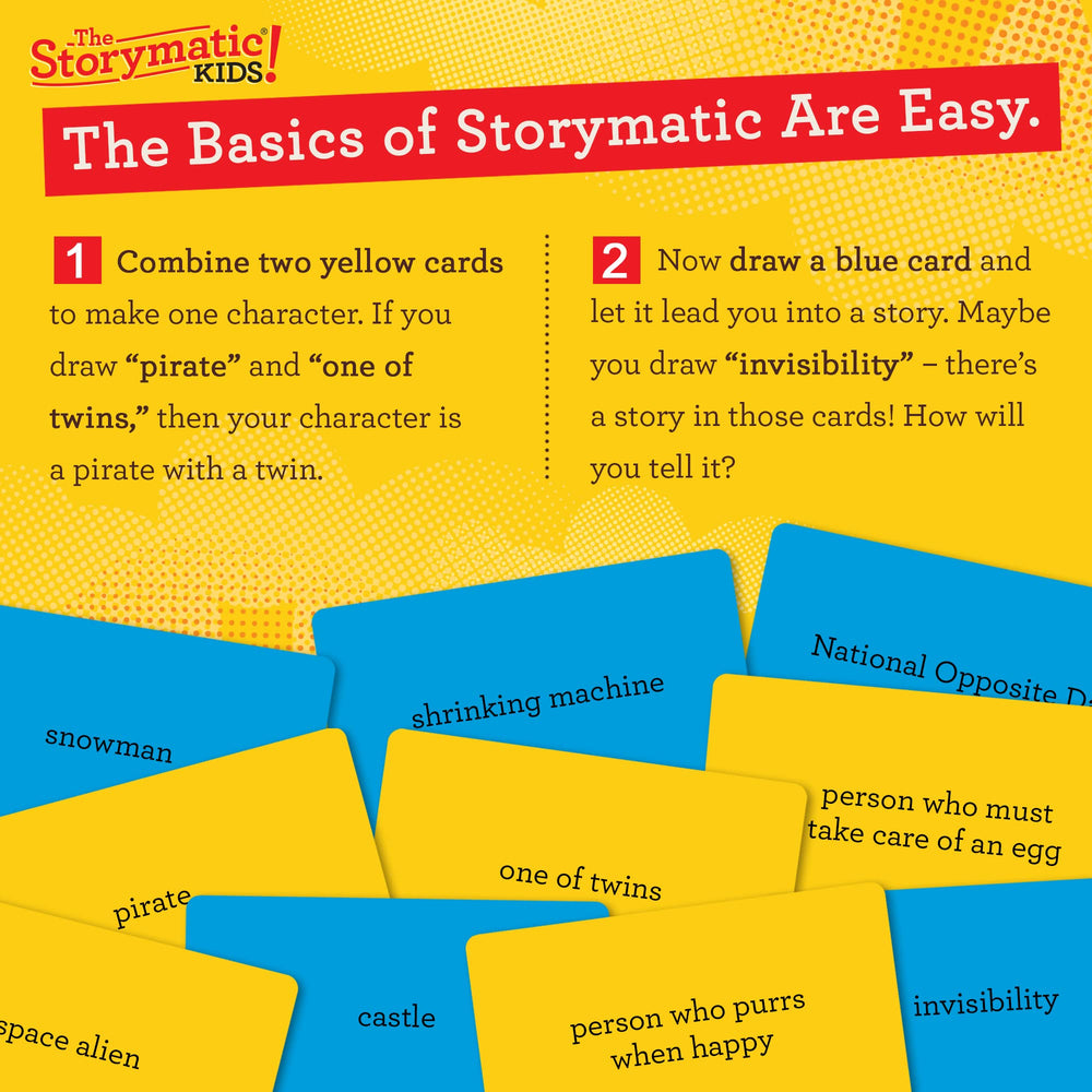 Storymatic Kids blue complication cards add twists, fueling creative prompts for solo or class sessions.