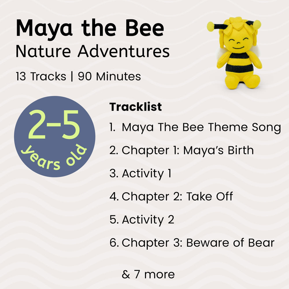 Storypod Craftie Maya the Bee closeup highlights colorful yarn character.
