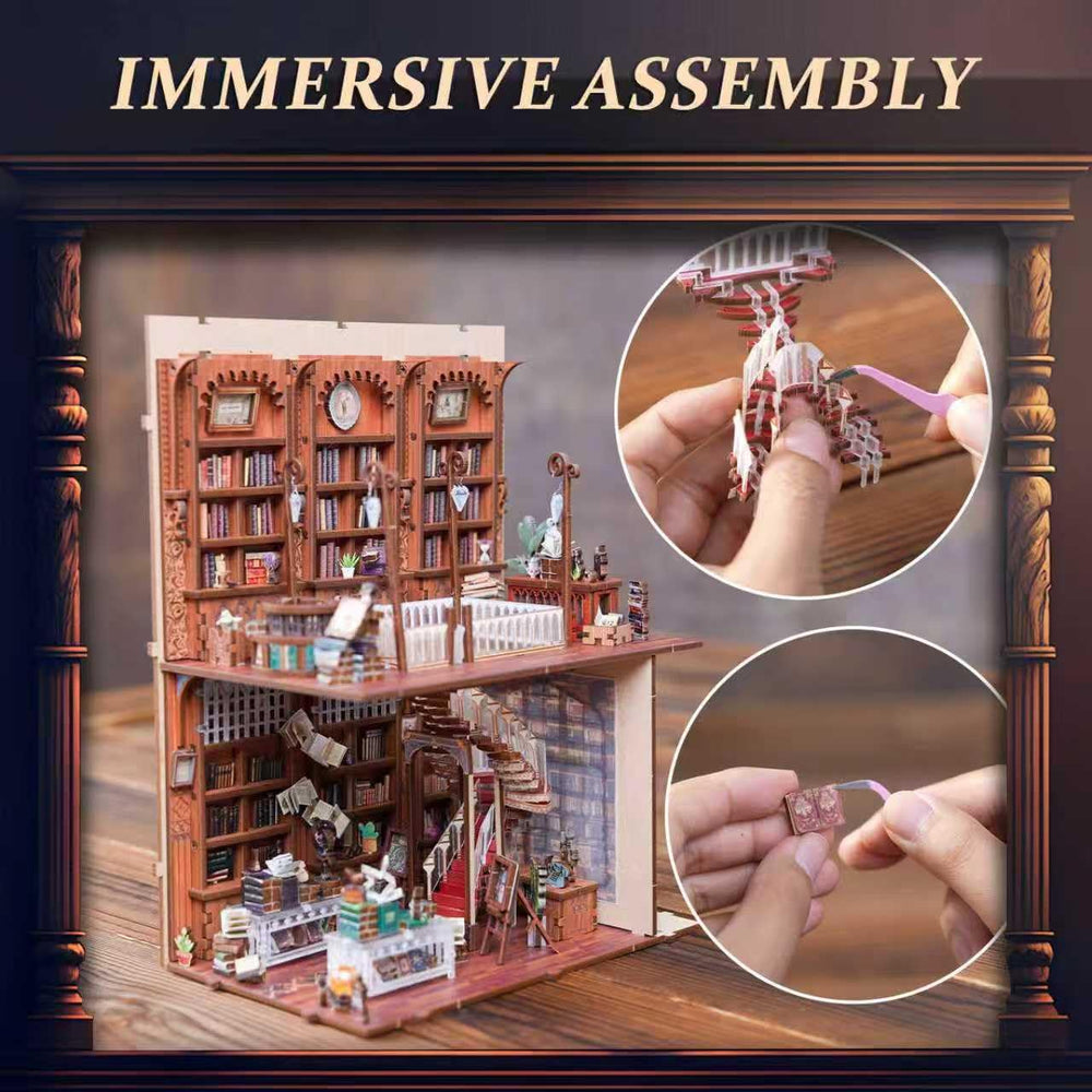 Stoytto library decor kit enhances bookshelf display with storytelling charm.