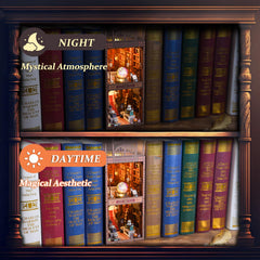 Stoytto magical book nook includes parchment, owls, and crystal ball accents.