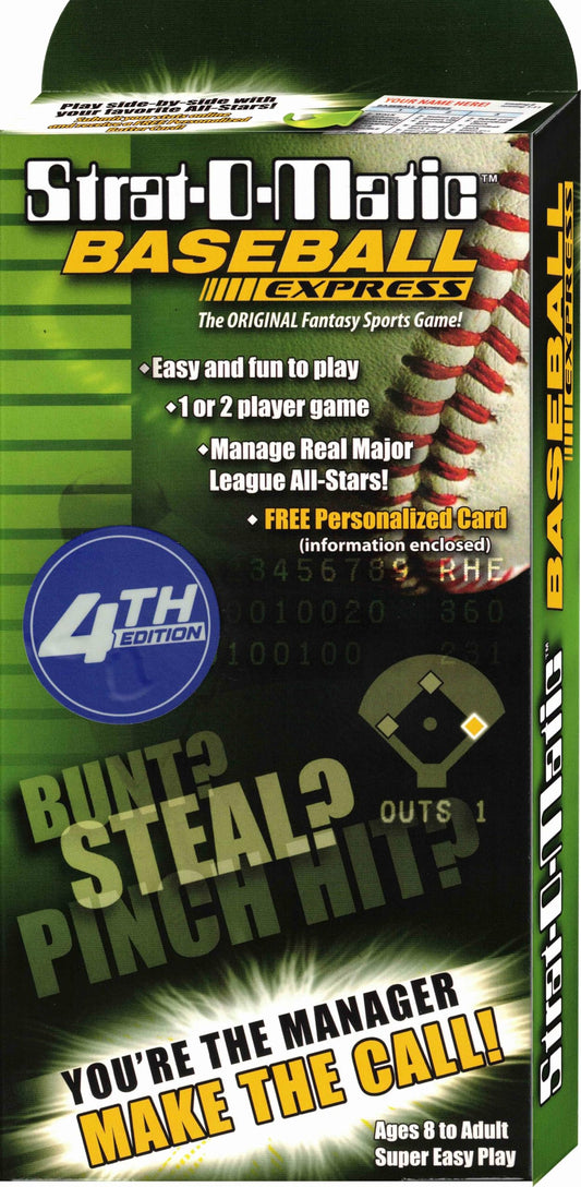 Strat-O-Matic Baseball Express 4th Edition cover with All-Star cards for solo or head-to-head play.