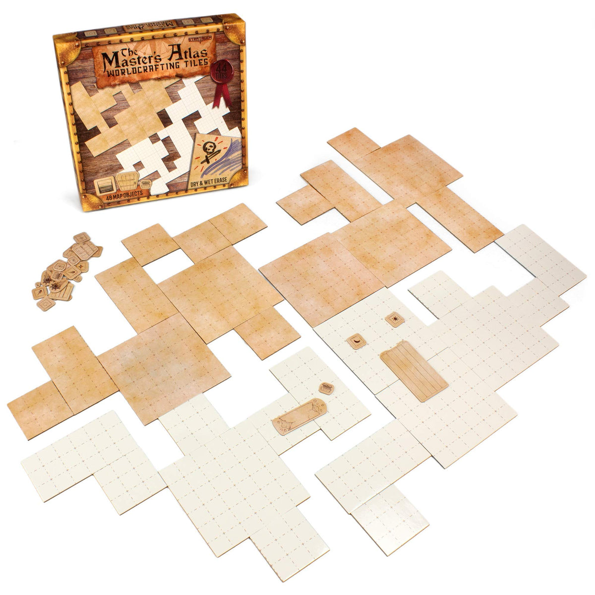 Stratagem Master’s Atlas grid tiles parchment finish for flexible dungeon planning.