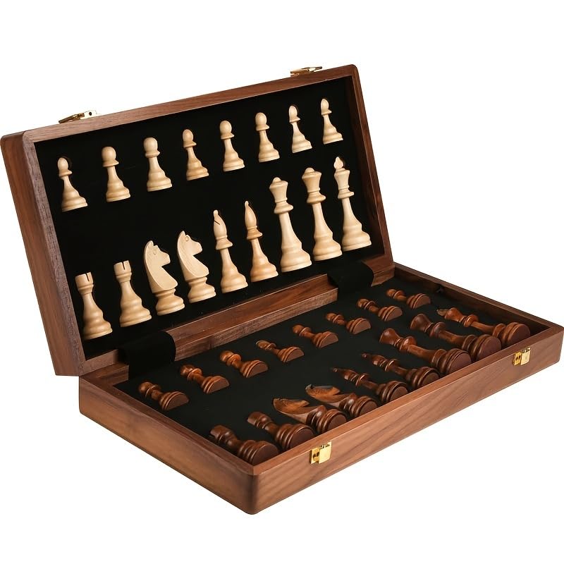 Strategyify 15-inch folding walnut chess board ready for serious, tournament-style play.