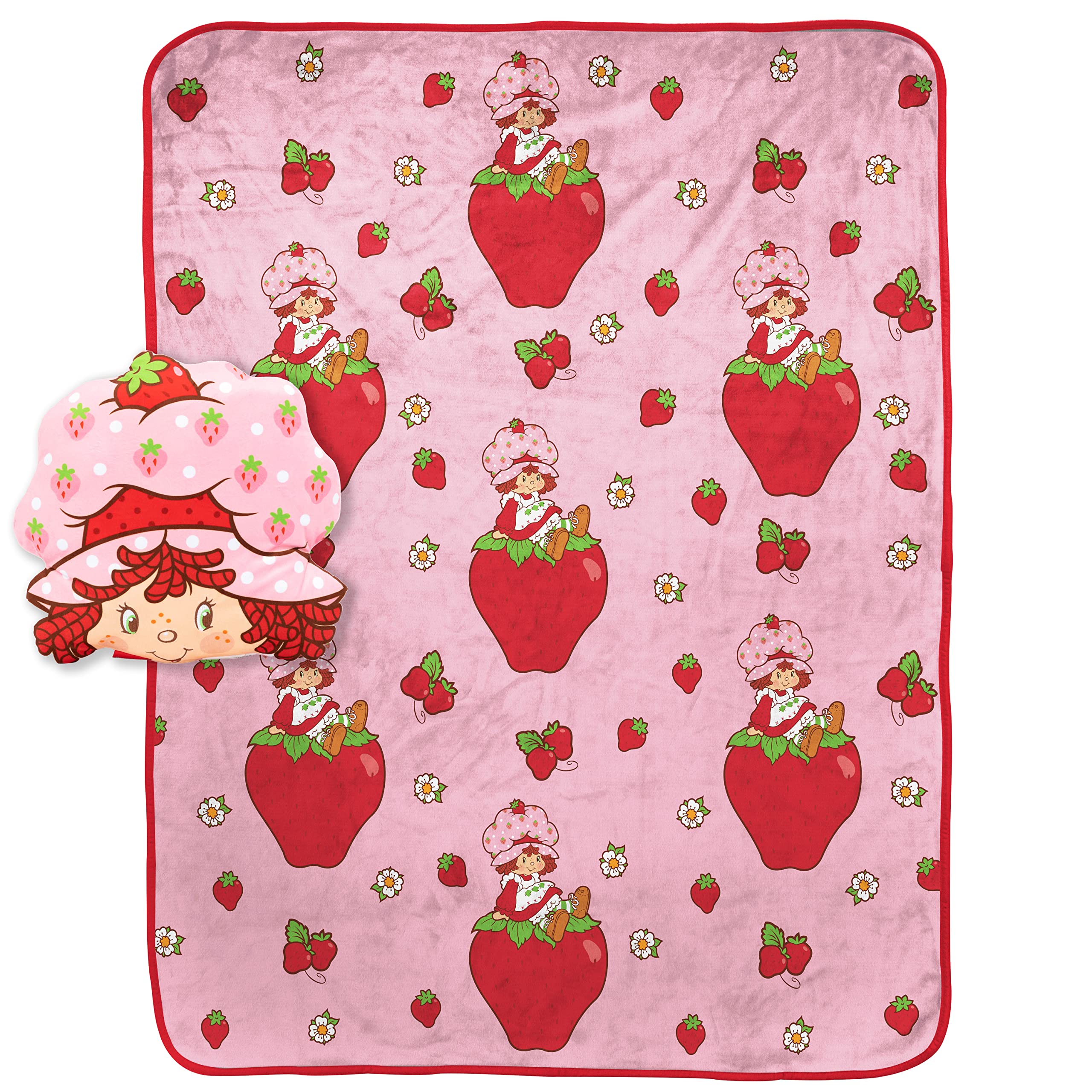 Strawberry Shortcake blanket 40x50 inches showcases pink strawberries for cozy evenings