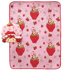 Strawberry Shortcake blanket 40x50 inches showcases pink strawberries for cozy evenings
