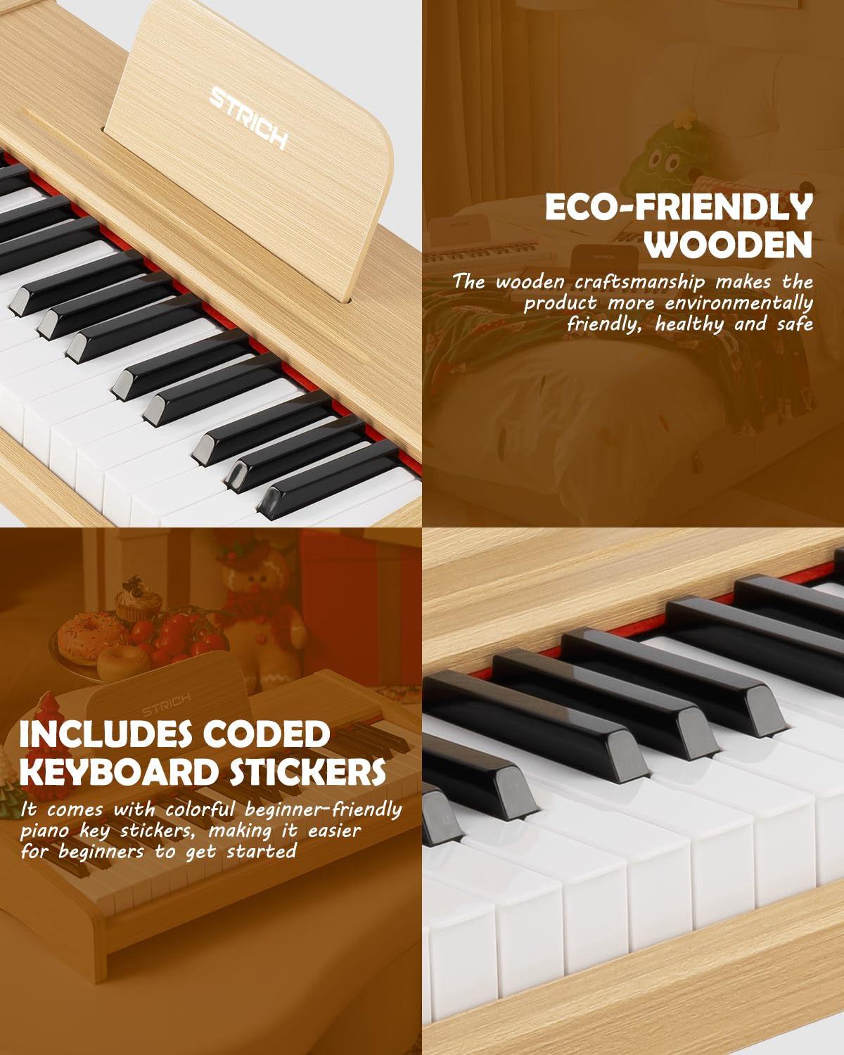 STRICH 37-keys kids piano volume control maintains safe listening levels