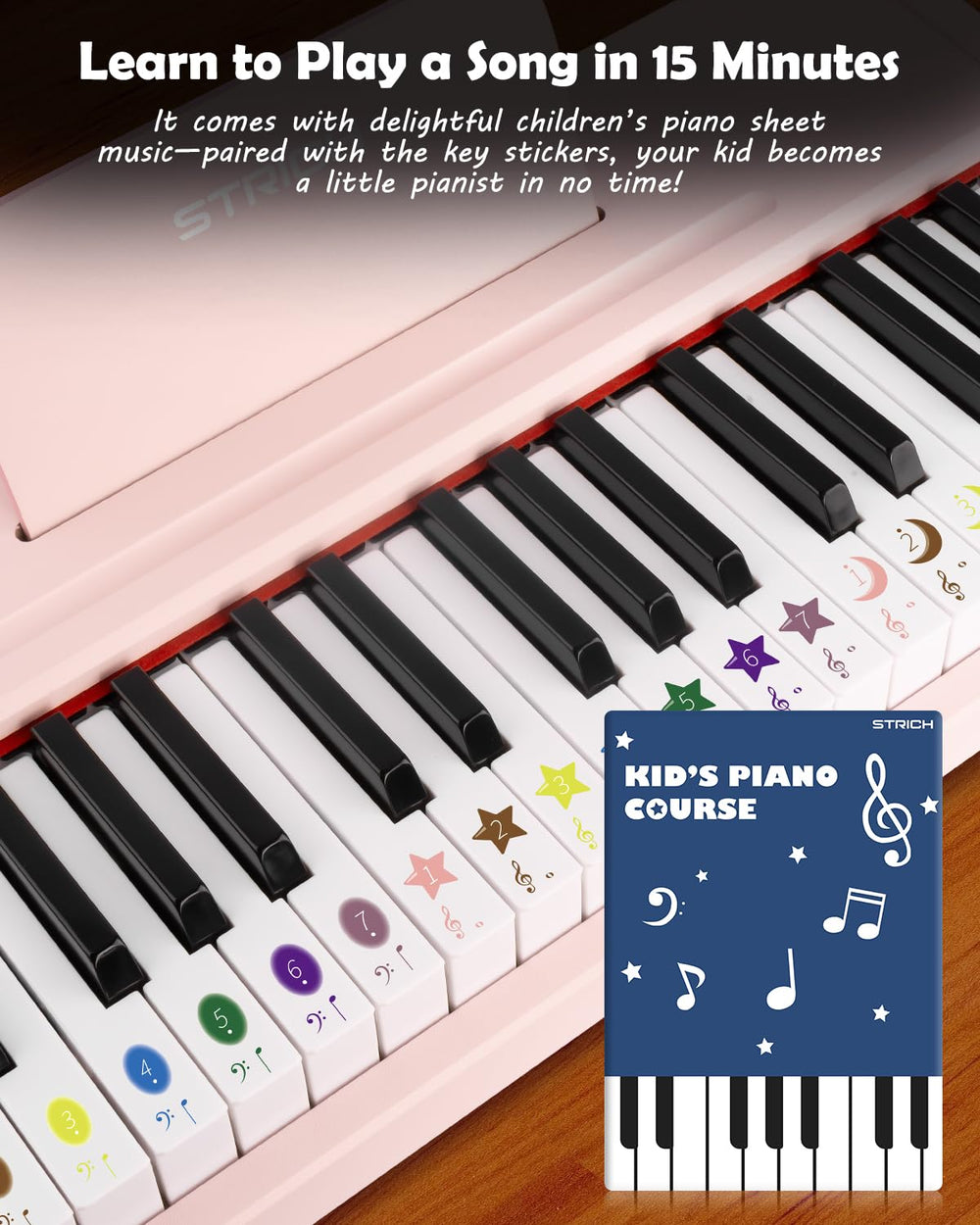 STRICH key stickers and guides help kids start melodies quickly.