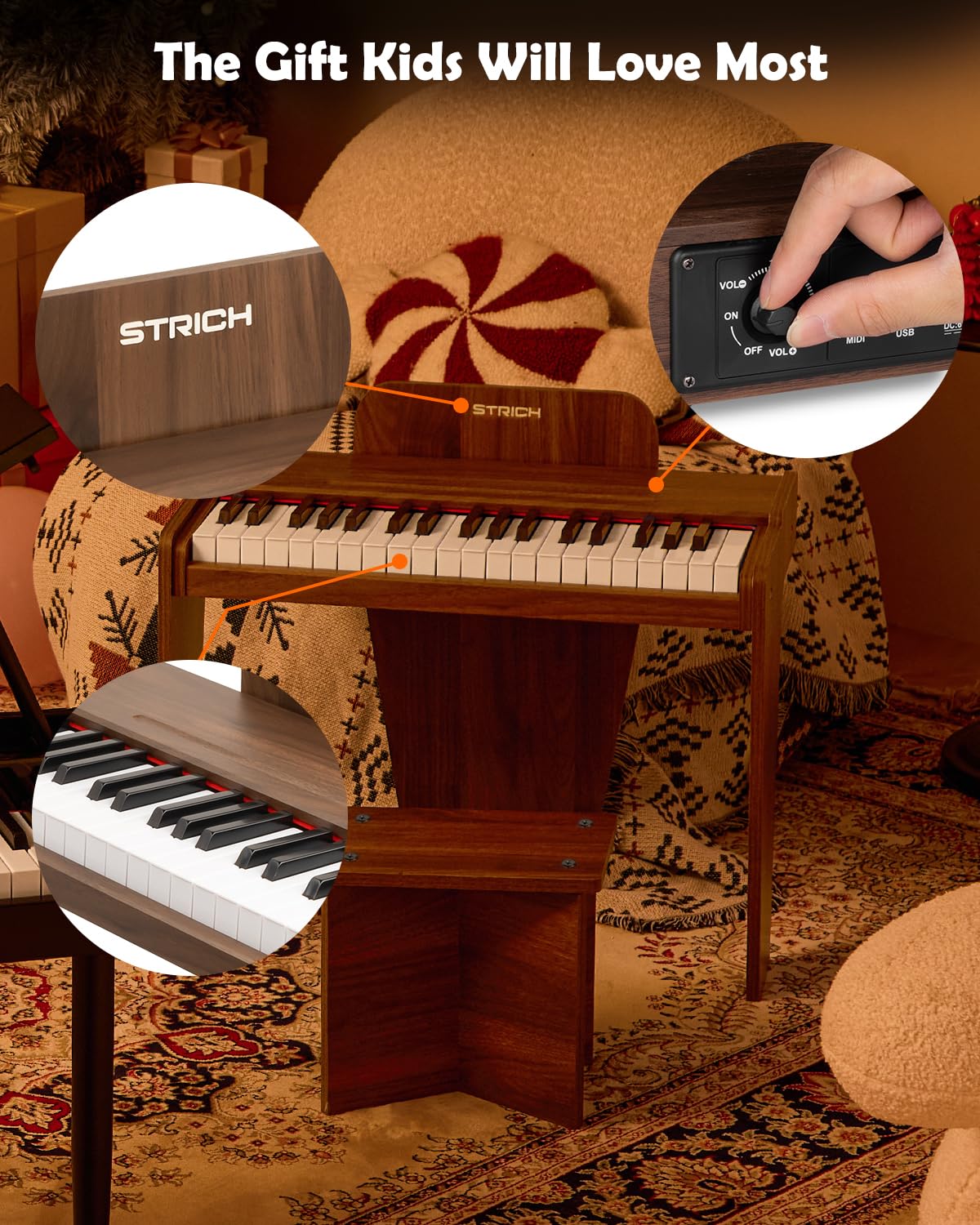 MIDI and MP3 connections on STRICH SEK-37S expand learning options.