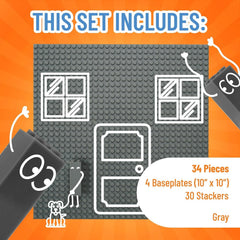 Strictly Briks gray baseplates supporting a city-build scene for imaginative play