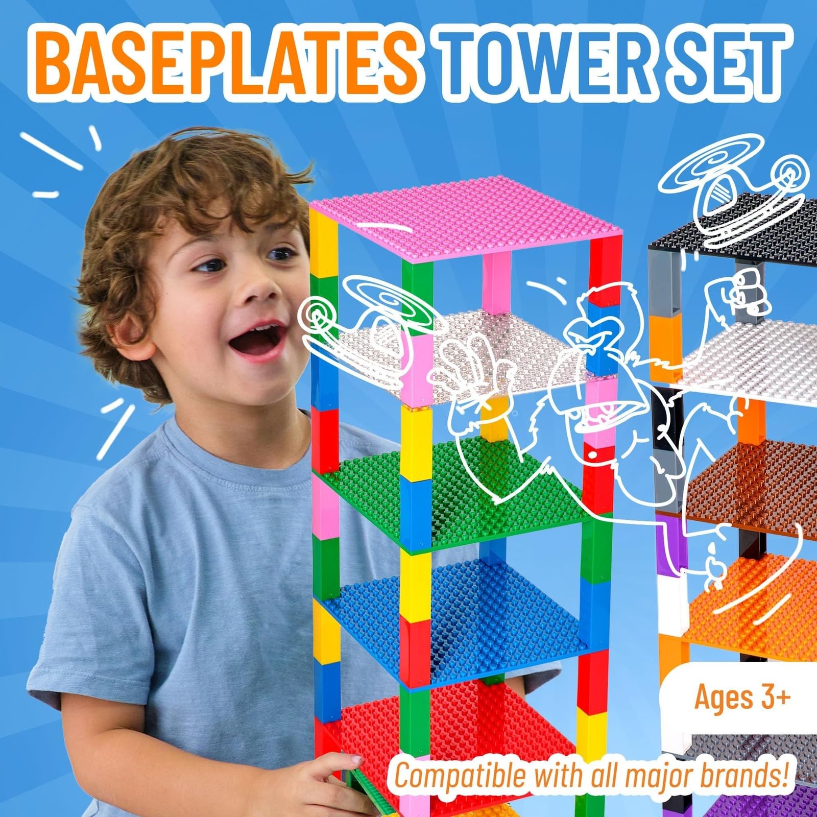 Strictly Briks display tower built with stackable baseplates