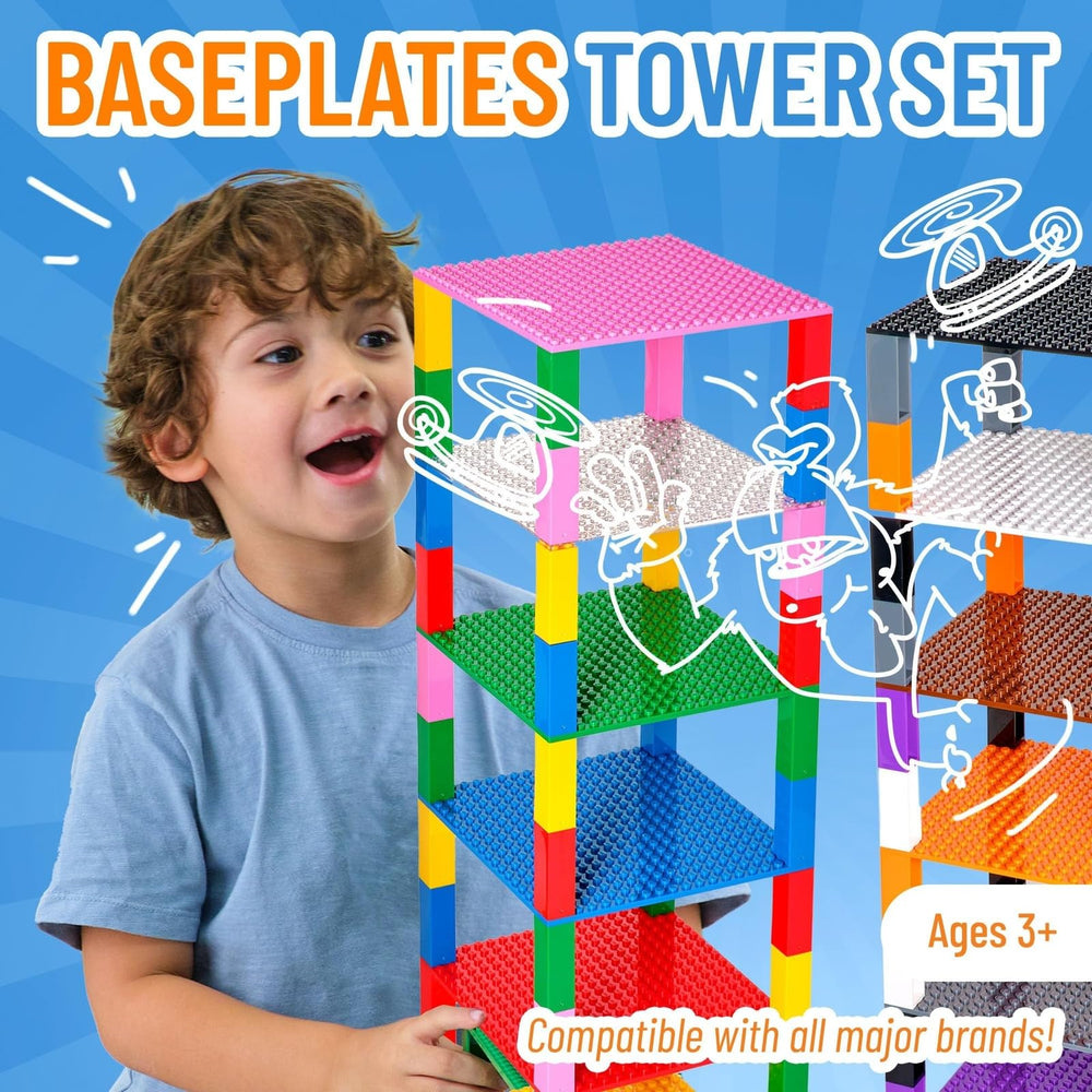 Strictly Briks display tower built with stackable baseplates